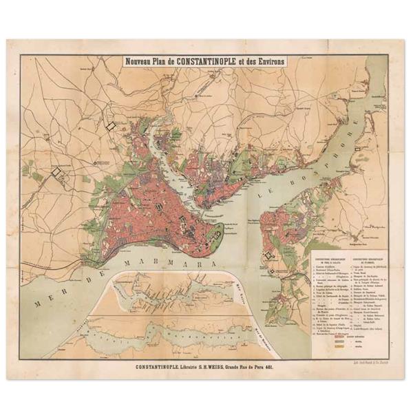 İstanbul Haritası 1800 Sonları Librairie S. H. Weiss (63x75 cm)